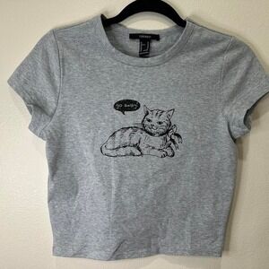 Grey Forever 21 cat crop top medium